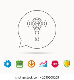 Baby rattle icon. Toddler toy sign. Child fun ball symbol. Calendar, Graph chart and Cogwheel signs. Download and Shield web icons. Vector