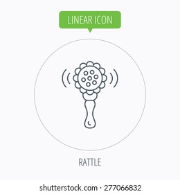 Baby rattle icon. Toddler toy sign. Child fun ball symbol. Linear outline circle button. Vector