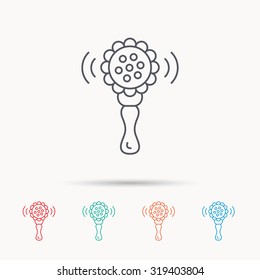 Baby rattle icon. Toddler toy sign. Child fun ball symbol. Linear icons on white background. Vector