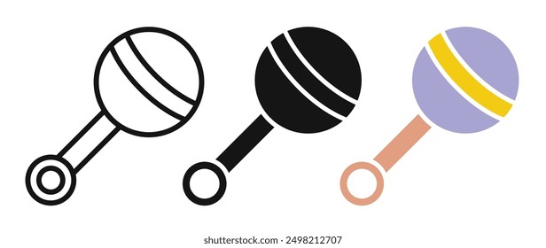Baby rattle iconicon vector collection in outlined and solid style