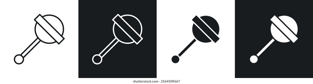 Baby rattle icons collection in black filled and line style.