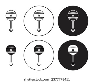 Baby rattle line icon set. Baby pacifier toy icon in black color for ui designs.