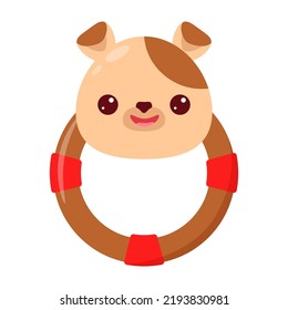 A baby rattle with a ring. A rattle with a cartoon dog for kids. A gift for newborns
