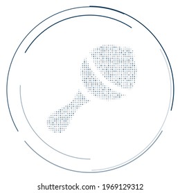 The baby rattle symbol filled with dark blue dots. Pointillism style. Vector illustration on white background