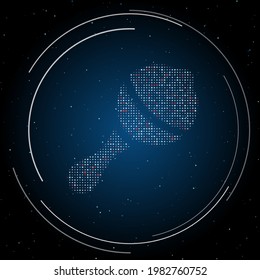 The baby rattle symbol filled with white dots. Pointillism style. Some dots is red. Vector illustration on blue background with stars