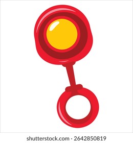Baby rattle toy in cheerful cartoon vector style. Perfect for baby product packaging, nursery decor and newborn gift card designs with playful infant themes.