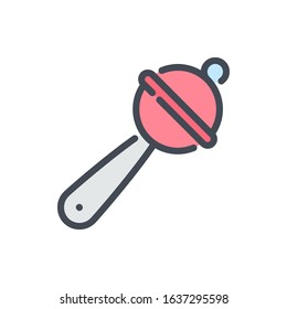 Baby rattle toy color line icon. Beanbag toy for baby vector outline colorful sign.