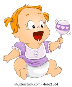 Baby with Rattle - Vector