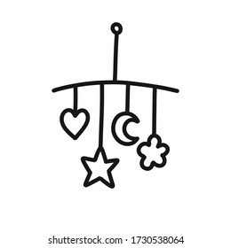 baby rattles on the crib doodle icon, vector illustration
