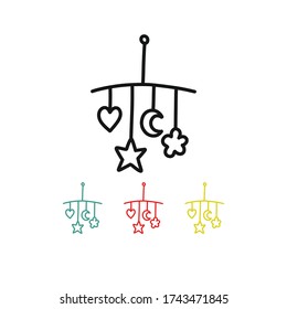 baby rattles on the crib doodle icon, vector illustration