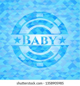 Baby realistic light blue emblem. Mosaic background