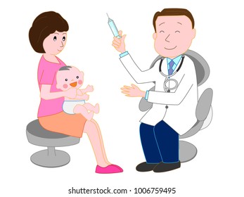 A baby receiving treatment from a doctor.
