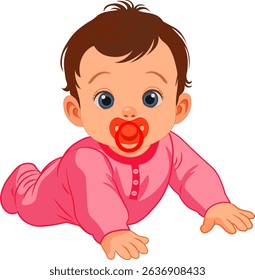 baby with red pacifier in mouth no background