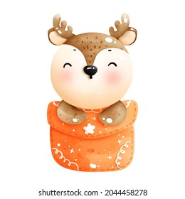 Baby reindeer in the pocket isolated on white background