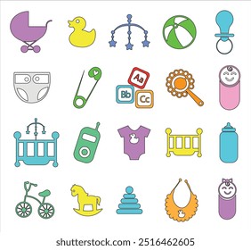 Baby related icon set. Icon set for baby infant concept vector illustration