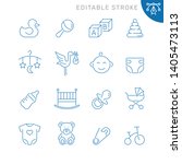Baby related icons. Editable stroke. Thin vector icon set, black and white kit