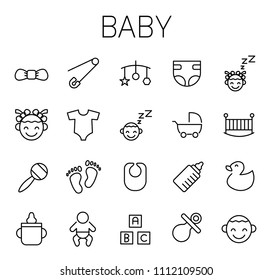 Baby related vector icon set. Well-crafted sign in thin line style with editable stroke. Vector symbols isolated on a white background. Simple pictograms.