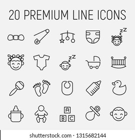 Baby related vector icon set. Well-crafted sign in thin line style with editable stroke. Vector symbols isolated on a white background. Simple pictograms. 