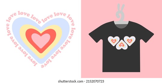 Baby Retro Heart Prints on T-shirts, sweatshirts, clothing, textile or package design. Isolated vector illustration in vintage style