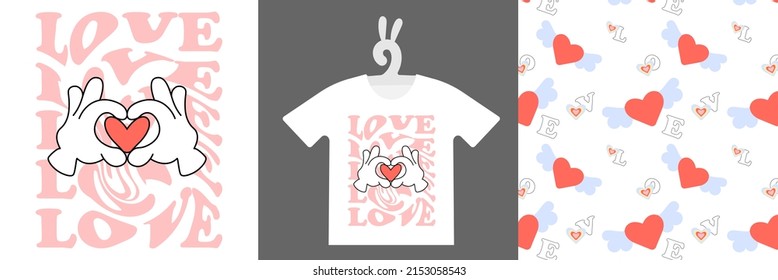 Baby Retro Prints and seamless pattern with cartoon hand on T-shirts, sweatshirts, clothing, textile or package design. Isolated vector illustration in vintage style