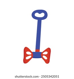 Baby riding stick toy isolated illustration blue and red color.