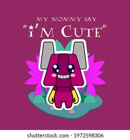 baby with robot costume vector illustration with text i'm cute for sticker and background