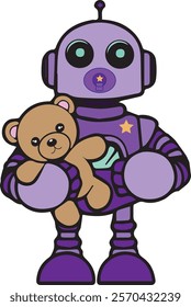 Baby robot holding a bear