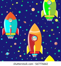baby in a rocket cartoon seamless pattern vector illustration