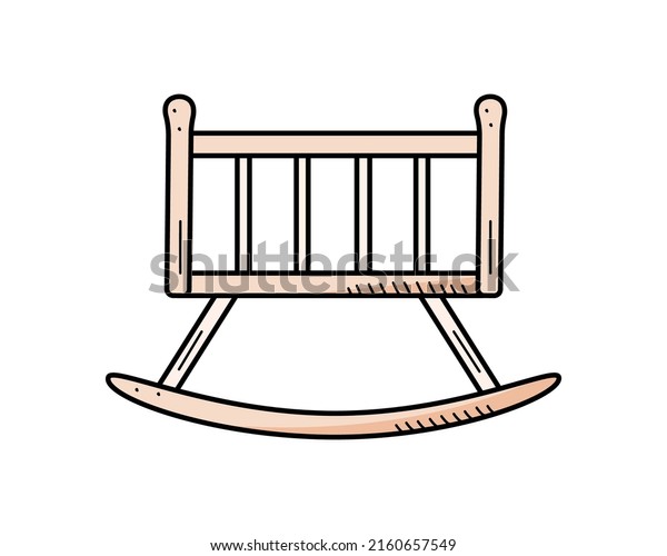 Baby rocking cradle, vector illustration of a\
doodle crib newborn