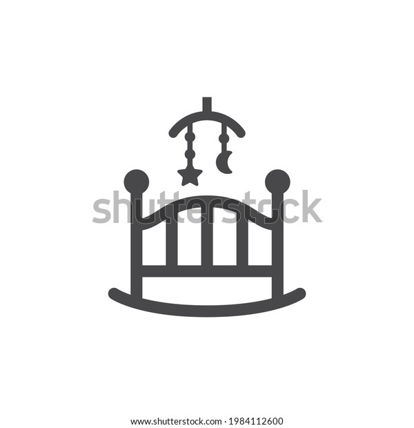 Baby rocking crib or cradle swing vector icon.\
Black glyph symbol.