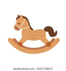 Baby rocking horse clipart. Wooden toy for toddlers or kids. Baby toy or baby element concept. Flat vector in cartoon style isolated on white background.