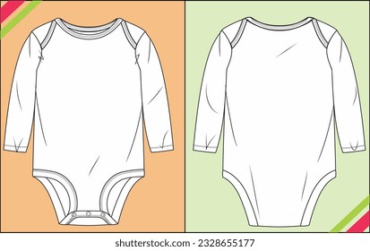 BABY ROMBER BODYSUIT LONG SLEEVE SKETCH FASHION TEMPLATE TECHNICAL ILLUSTRATION