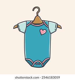 Baby romper is blue with pink stripes