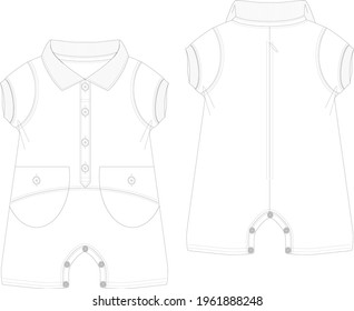 Baby Romper boy flat sketch clothes vector. 