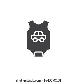 Baby romper with car vector icon. filled flat sign for mobile concept and web design. Baby boy Bodysuit clothes glyph icon. Symbol, logo illustration. Vector graphics