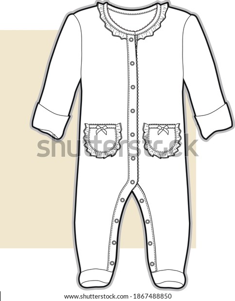 Baby Romper Baby Clothes Flat Sketch Stock Vector (Royalty Free) 1867488850