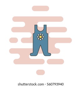 Baby romper color thin line icon. Cloud background 