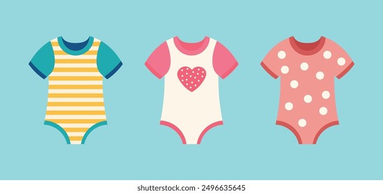 Baby romper with different patterns illustration