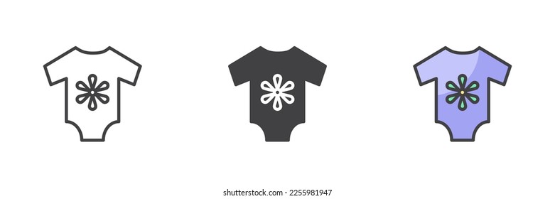 Baby romper different style icon set. Line, glyph and filled outline colorful version, outline and filled vector sign. Symbol, logo illustration. Vector graphics