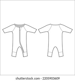 Baby Romper flat Sketch Template