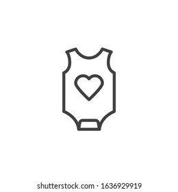 Baby romper with heart line icon. Infant Jumpsuit clothes linear style sign for mobile concept and web design. Baby Bodysuit outline vector icon. Symbol, logo illustration. Vector graphics