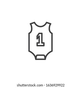 Baby romper with number one line icon. Infant Jumpsuit clothes linear style sign for mobile concept and web design. Baby Bodysuit outline vector icon. Symbol, logo illustration. Vector graphics