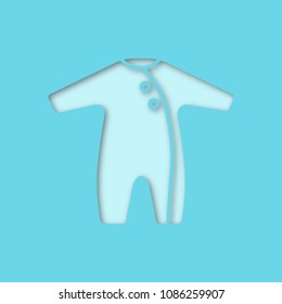 Baby romper paper cut out icon. Newborn baby clothes. Vector silhouette isolated illustration