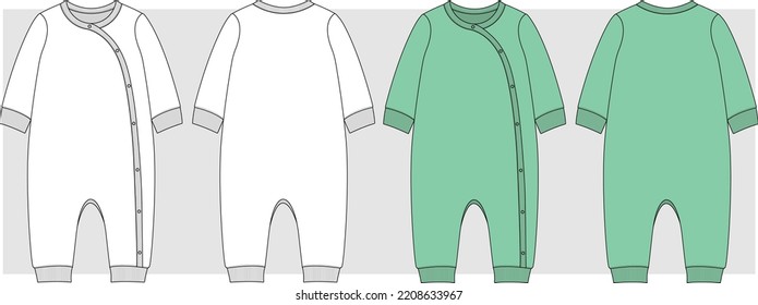 Baby Romper With Snap Button Flat Sketch