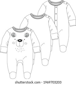 Baby romper Suit set. Baby clothes Flat Sketch. vector illustration