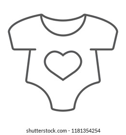 Baby romper thin line icon, newborn and clothing, baby suit sign, vector graphics, a linear pattern on a white background, eps 10.