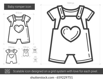 Baby romper vector line icon isolated on white background. Baby romper line icon for infographic, website or app. Scalable icon designed on a grid system.