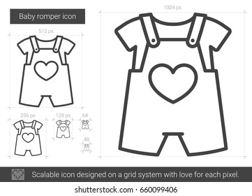 Baby romper vector line icon isolated on white background. Baby romper line icon for infographic, website or app. Scalable icon designed on a grid system.