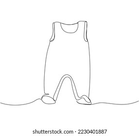Baby rompers one line art. Continuous line drawing of clothes, dress, children s, wardrobe, dress up, neat, comfortable, home, baby.
