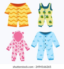 Baby rompers vector cartoon set isolated on a white background.